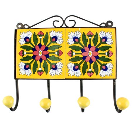 Yellow Base Pink Flower Ceramic Tile Hook Online